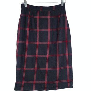 Vintage 70s 80s Red Black Plaid Tartan Pencil Skirt